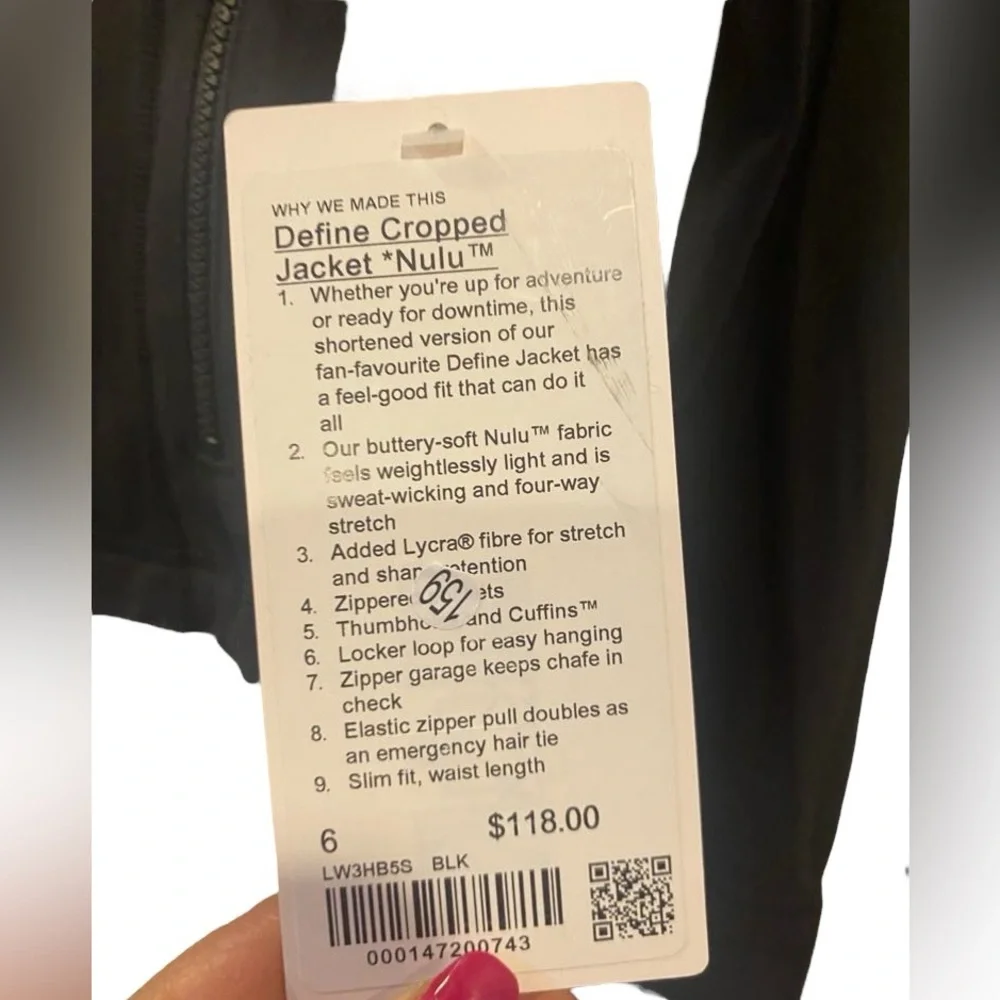 NWT Lululemon defined cropped jacket BLACK Size:6 - Picture 5 of 5